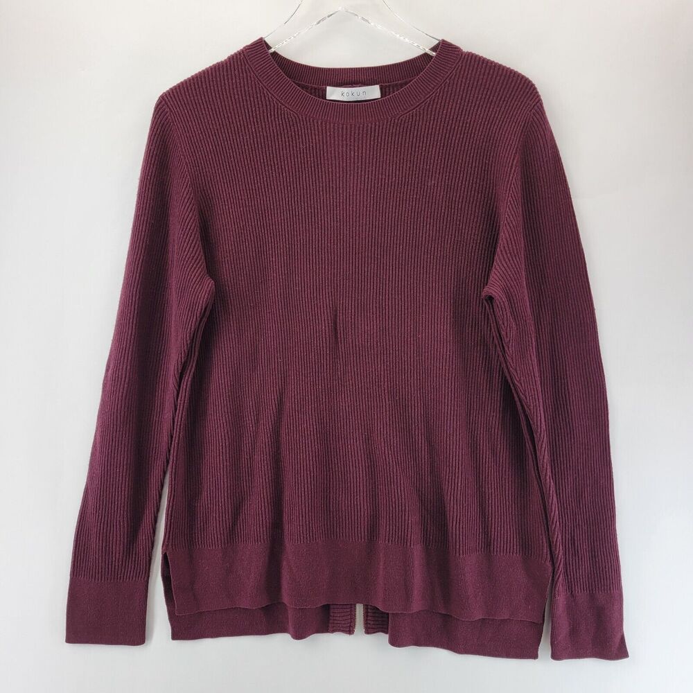 Kokun Tunic Sweater Womens XL Bamboo Cashmere Maroon Red Sustainable Ribbed Knit